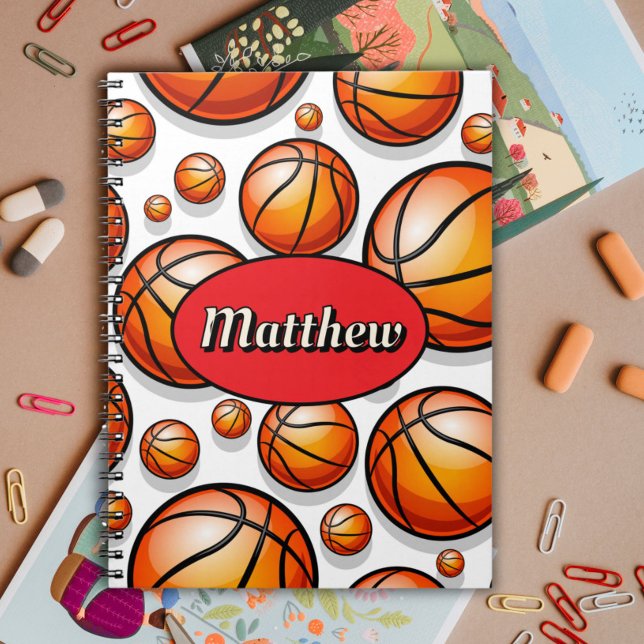 Cuaderno nombre de patrón de baloncesto rojo (Subido por el creador)