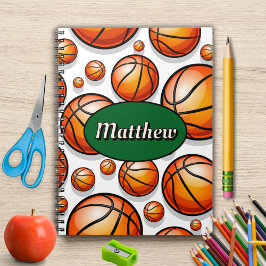 Cuaderno nombre de patrón de baloncesto verde