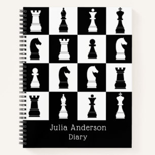 Cuaderno Nombre de patrón de figuras negras y blancas de ju
