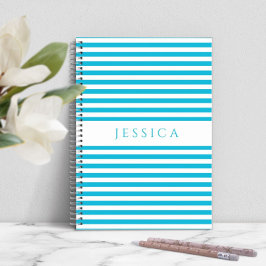 Cuaderno Nombre De Patrón De Rayado Azul Y Blanco