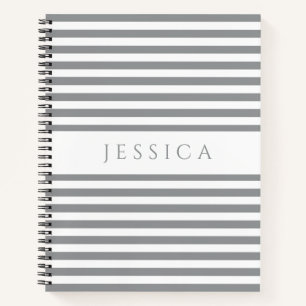 Cuaderno Nombre De Patrón De Rayas Gris Y Blanco