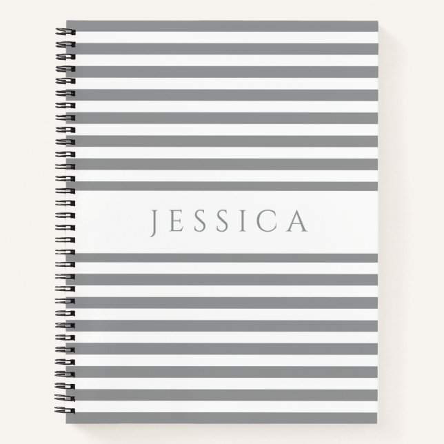 Cuaderno Nombre De Patrón De Rayas Gris Y Blanco (Anverso)