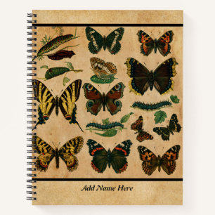 Cuaderno Nombre de Personalizable de mariposa de época
