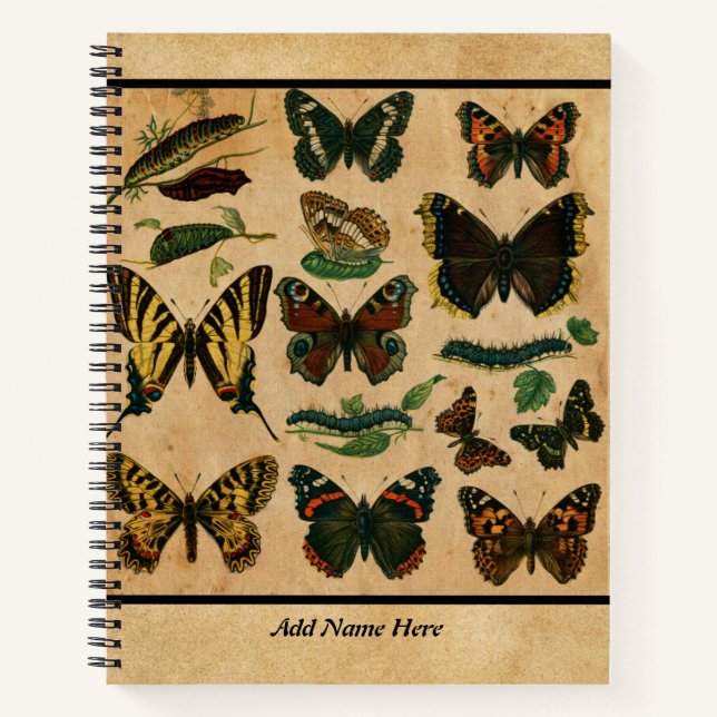 Cuaderno Nombre de Personalizable de mariposa de época (Anverso)