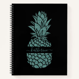 Cuaderno Nombre de piña de Purpurina negro y Verde azulado 