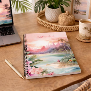 Cuaderno Nombre de Playa Tropical Rosa Personalizado