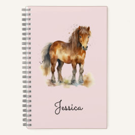 Cuaderno Nombre de poni marrón caprichoso lindo en letra sc