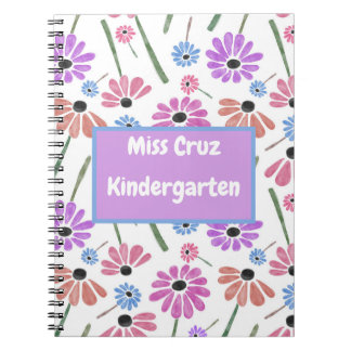 Cuaderno Nombre de profesor floral / Grado Colorido
