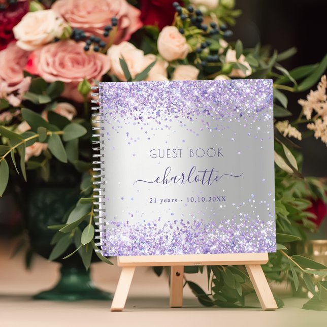 Cuaderno Nombre de purpurina violeta de plata de cumpleaños (Subido por el creador)