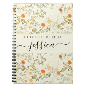 Cuaderno Nombre de receta de flores silvestres naranjas del