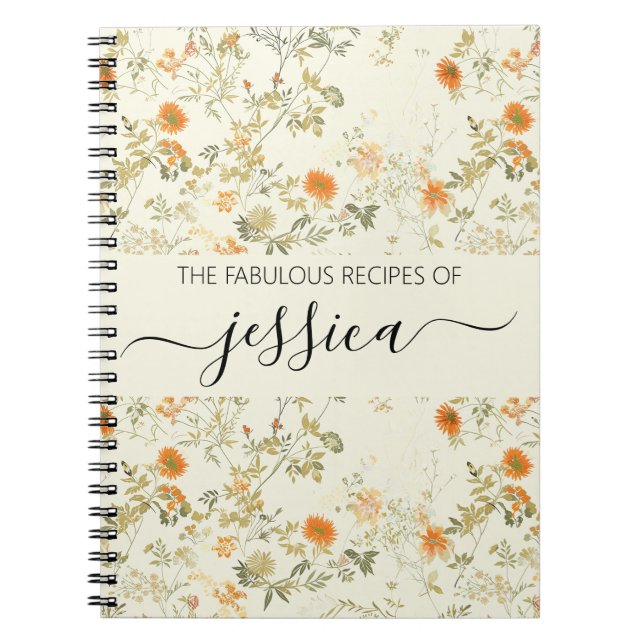 Cuaderno Nombre de receta de flores silvestres naranjas del (Frente)
