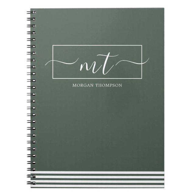Cuaderno Nombre de secuencia de patrón moderno verde bosque (Frente)