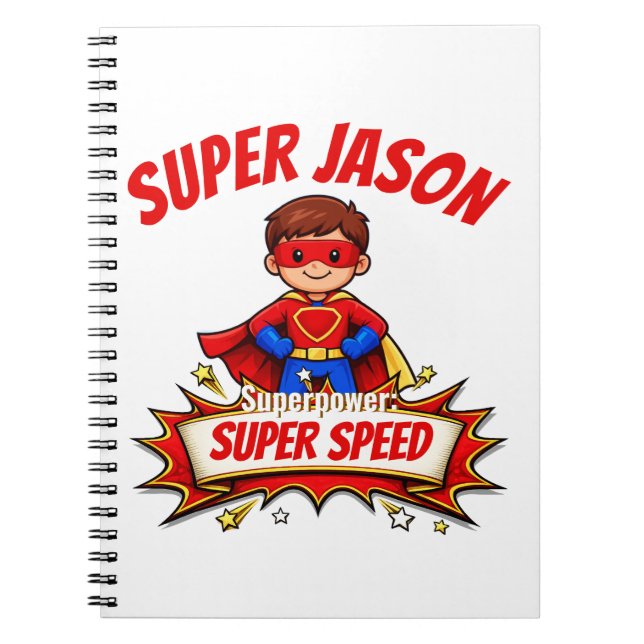 Cuaderno Nombre de superhéroe personalizado para niños y su (Frente)