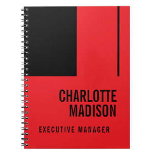 Cuaderno Nombre de texto en negrita minimalista rojo negro 