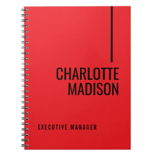 Cuaderno Nombre de texto en negrita minimalista rojo negro