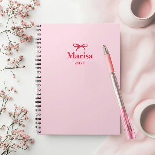 Cuaderno Nombre de vaca rosa y rojo personalizado