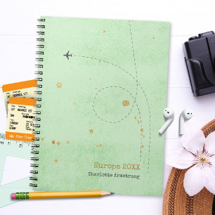 Cuaderno Nombre de Wanderlust Airplane Sage Mint Gold Trave
