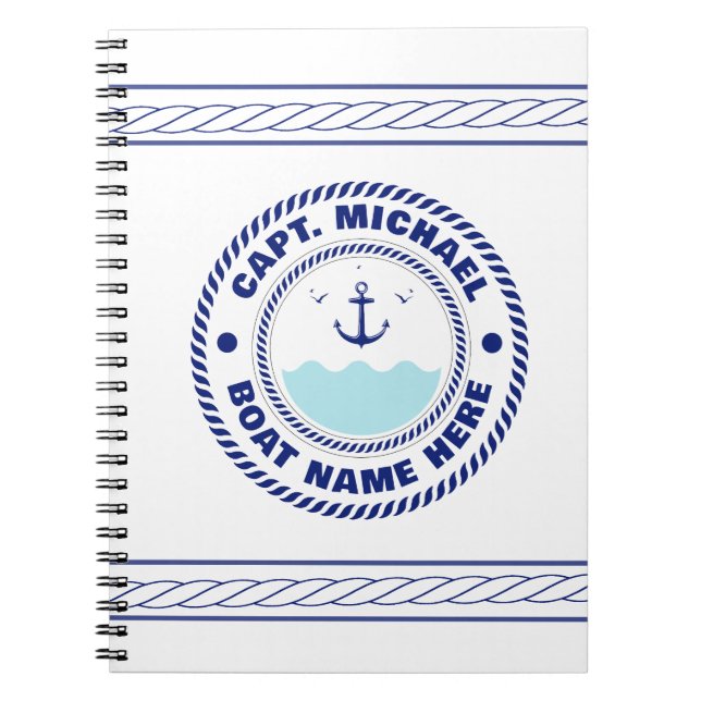 Cuaderno Nombre del barco de anclaje náutico personalizado (Frente)