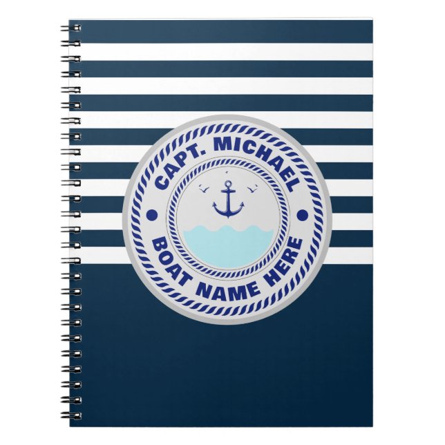 Cuaderno Nombre del barco de anclaje náutico personalizado (Frente)