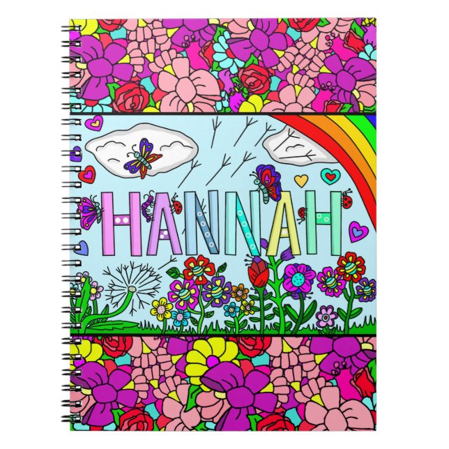 Cuaderno Nombre del chica Hannah Hand dibujó Flores singula (Frente)
