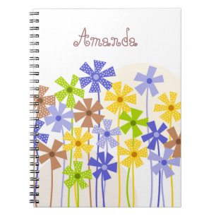 Cuaderno Nombre del dibujo de una flor simple azul turquesa