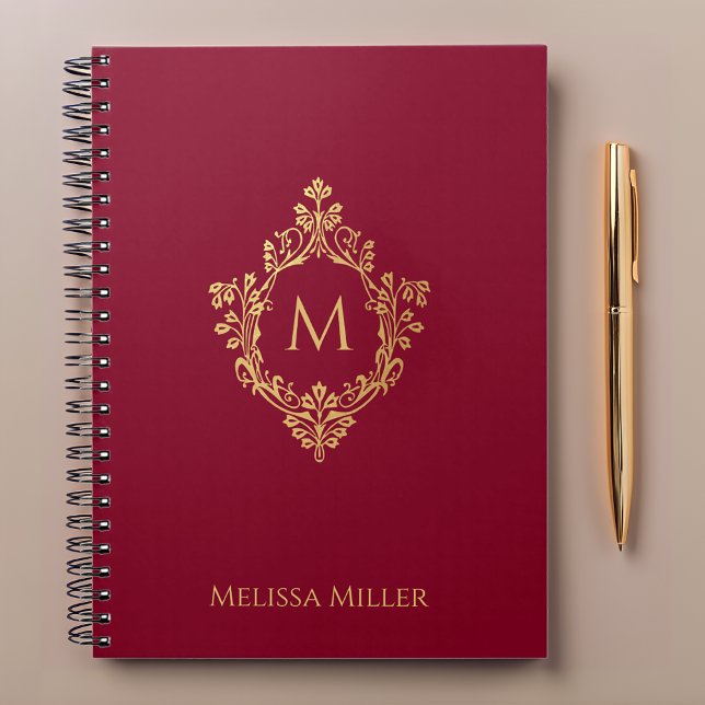 Cuaderno Nombre del Escudo de oro de burdeos de Monograma d (Subido por el creador)