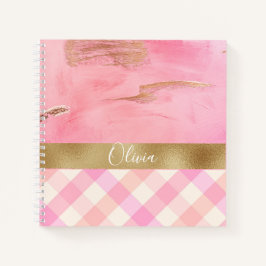 Cuaderno Nombre del guión de color de agua rosado abstracto