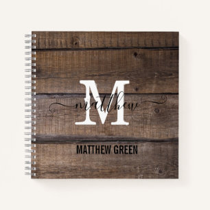 Cuaderno Nombre del guión del patrón de madera monogramada 