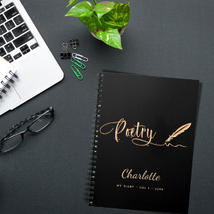 Cuaderno Nombre del guión elegante del oro negro de la poes