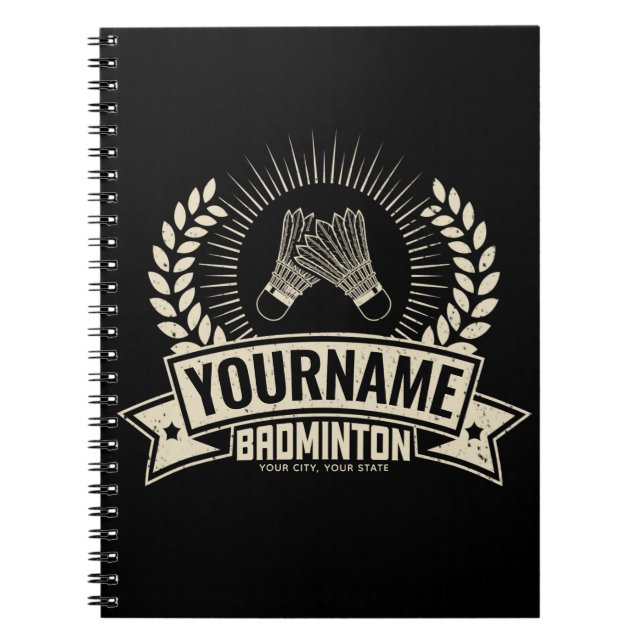 Cuaderno Nombre del jugador de Badminton personalizado Racq (Frente)