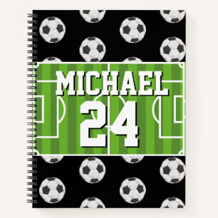 Cuaderno Nombre del jugador de patrón de fútbol Jersey Sp