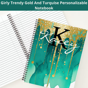 Cuaderno Nombre del Monograma de Girly, Purpurina de oro de