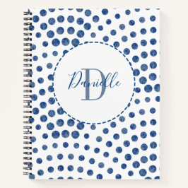 Cuaderno Nombre del Monograma de los Swirls Blue Dot Polka