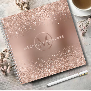 Cuaderno Nombre del monograma del Purpurina de oro Rosa