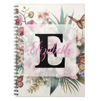 Cuaderno Nombre del monograma en las flores acuarelas vinta