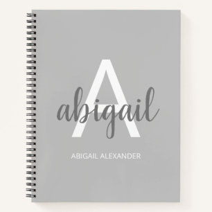 Cuaderno Nombre del Monograma Moderno Girly Gray