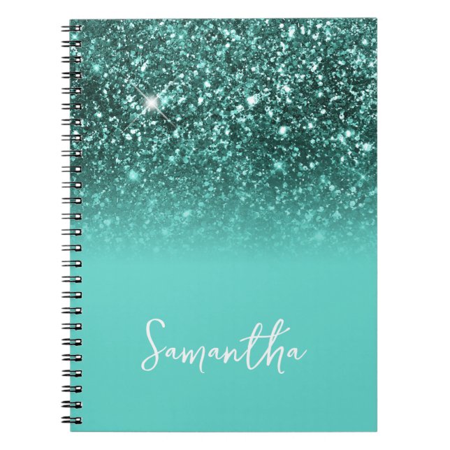 Cuaderno Nombre del ómbre azul del Purpurina verde azulado (Frente)