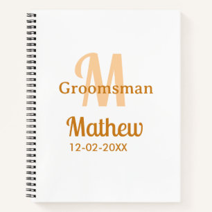 Cuaderno nombre del padrino de naranja letra fecha masculin