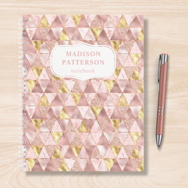 Cuaderno Nombre del patrón de brillo geométrico de oro rosa (Subido por el creador)