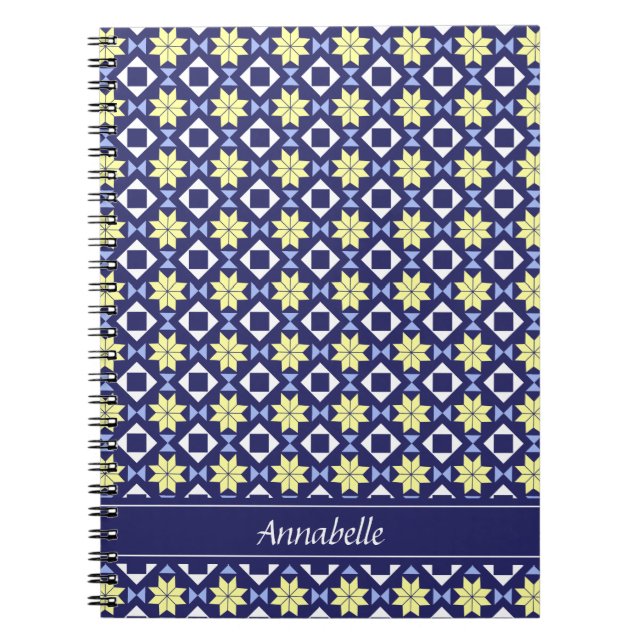 Cuaderno Nombre del patrón de mosaico azul amarillo mediter (Frente)