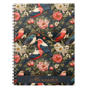 Cuaderno Nombre del patrón de pájaros y flores decorativos 