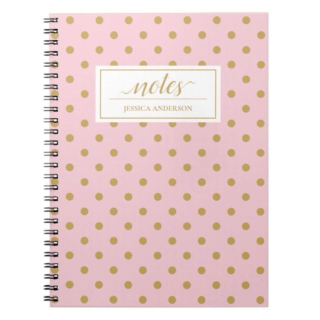 Cuaderno Nombre Del Patrón De Puntos De Polka De Color Rosa (Frente)