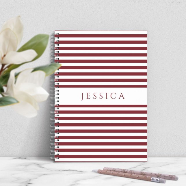 Cuaderno Nombre Del Patrón De Rayas Rojas Y Blancas De La B (Personalized Modern Stripes Notebook)