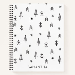 Cuaderno Nombre del patrón del bosque blanco de invierno mi