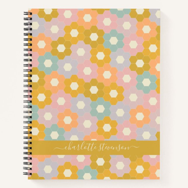 Cuaderno Nombre del patrón floral de pastel honeycomb perso (Anverso)