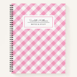Cuaderno Nombre del patrón rosado de Gingham