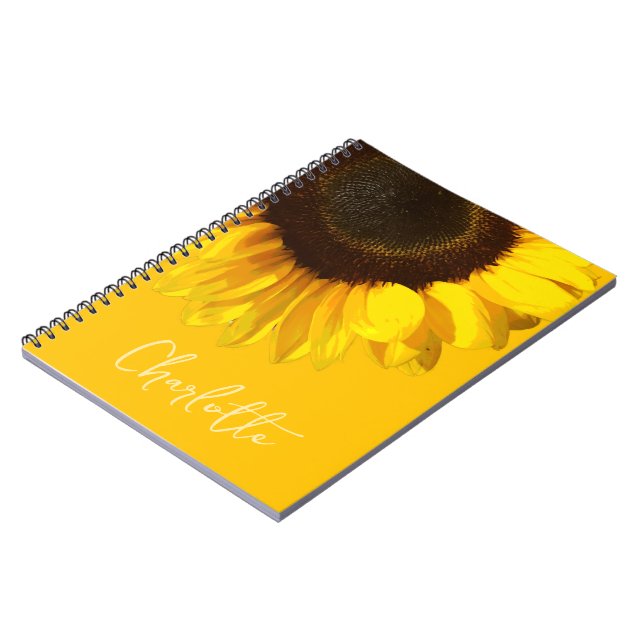 Cuaderno Nombre del Personalizable de girasol amarillo en v (Lado Izquierdo)