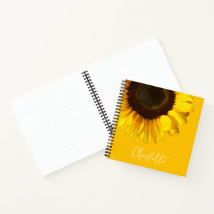 Cuaderno Nombre del Personalizable de girasol amarillo en v