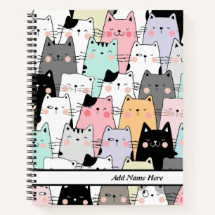 Cuaderno Nombre del Personalizable del patrón de gatos de c