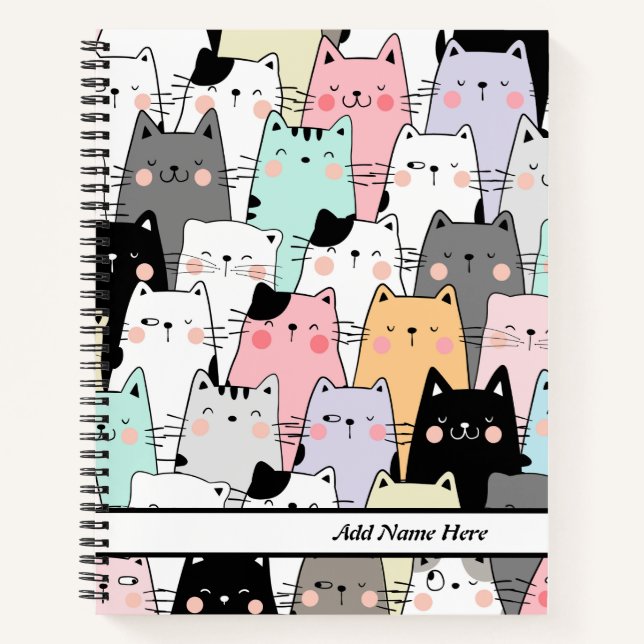 Cuaderno Nombre del Personalizable del patrón de gatos de c (Anverso)